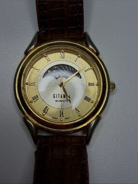 Nice Gitano Moonphase Watch - Excellent 90s Roman Sun Moon Duotone Dial